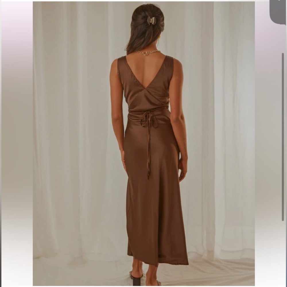 Billie Split Maxi Dress - brown chocolate satin